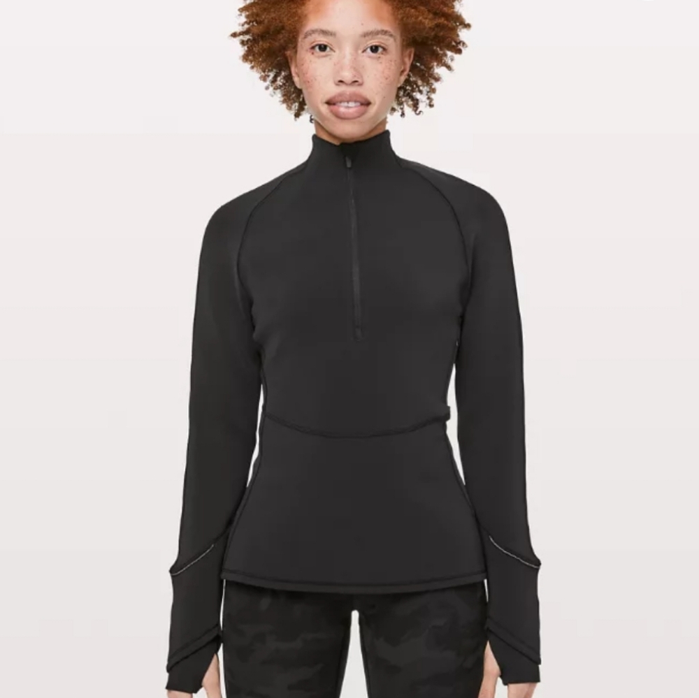 Lululemon Weather Or Not 1/2 Zip Black  Running Top Water Repellant Sz.4